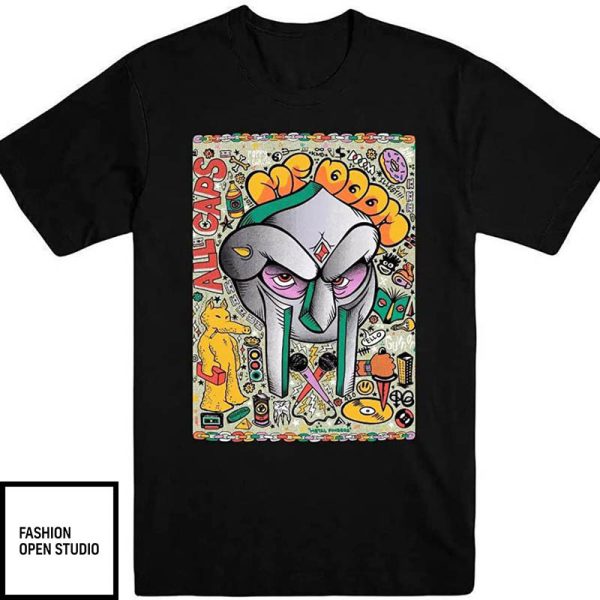 MF Doom T-Shirt All Caps Colorful Graphic Black T-Shirt