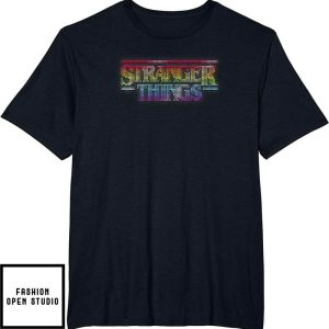 Stranger Things 4 Rainbow Pixel Sparkles Logo T-Shirt