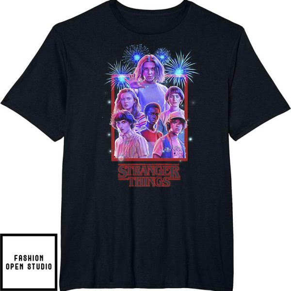 Stranger Things Group Shot Fireworks Poster T-Shirt