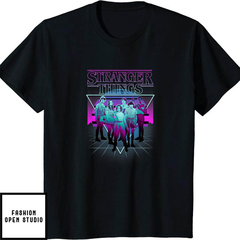 Stranger Things Group Shot Neon Triangle T-Shirt