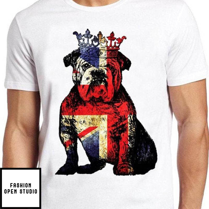 Union Jack England Flag Bulldog Crown Coronation T-Shirt