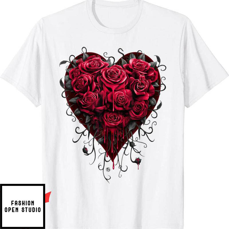 Blood Flower T-Shirt Bleeding Heart Gothic Roses Gothic