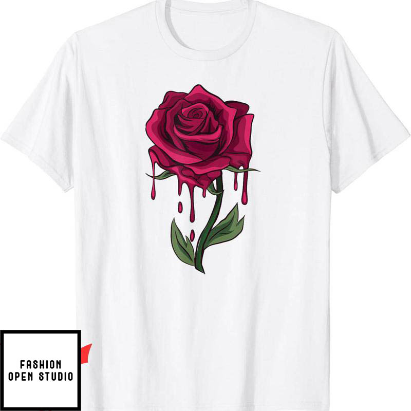 Blood Flower T-Shirt Bleeding Rose Tattoo Style Creepy