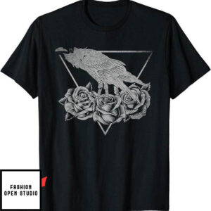 Blood Flower T-Shirt Gothic Black Rose Crow Bird Creepy