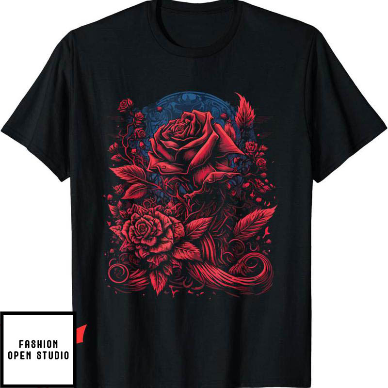 Blood Flower T-Shirt Gothic Red Bloody Rose Flower