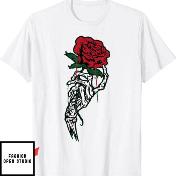 Blood Flower T-Shirt Rose Tattoo White Skeleton Hand