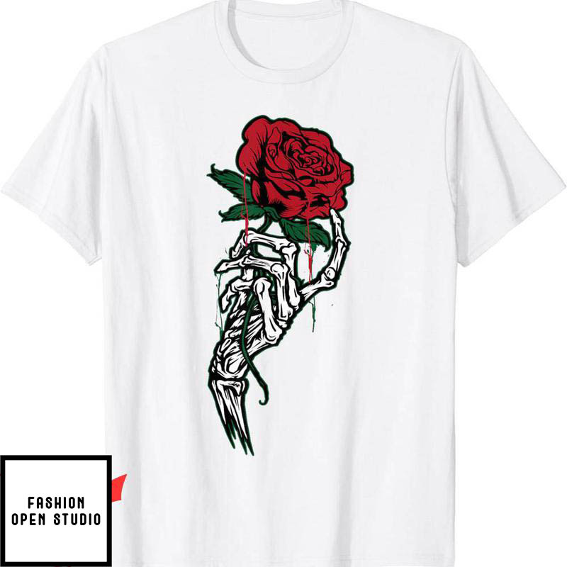 Blood Flower T-Shirt Rose Tattoo White Skeleton Hand