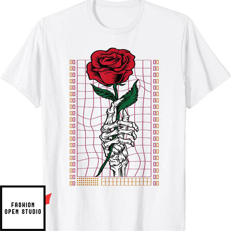 Blood Flower T-Shirt Skeleton Hand Red Rose Flower Gothic