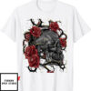 Blood Flower T-Shirt Skeleton Head Red Rose Flower