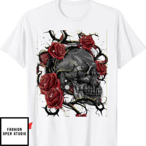 Blood Flower T-Shirt Skeleton Head Red Rose Flower