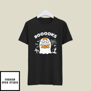 Booooks Cute Ghost Reading Library Books Halloween Teacher T-Shirt