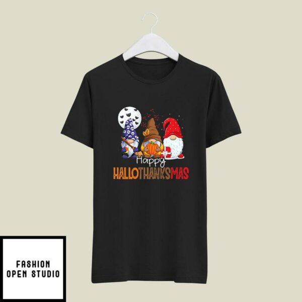 Happy Hallothanksmas T-Shirt Gnome Witch Pumpkin Santa