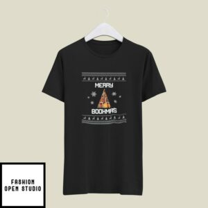 Book Christmas Tree T-Shirt Merry Bookmas