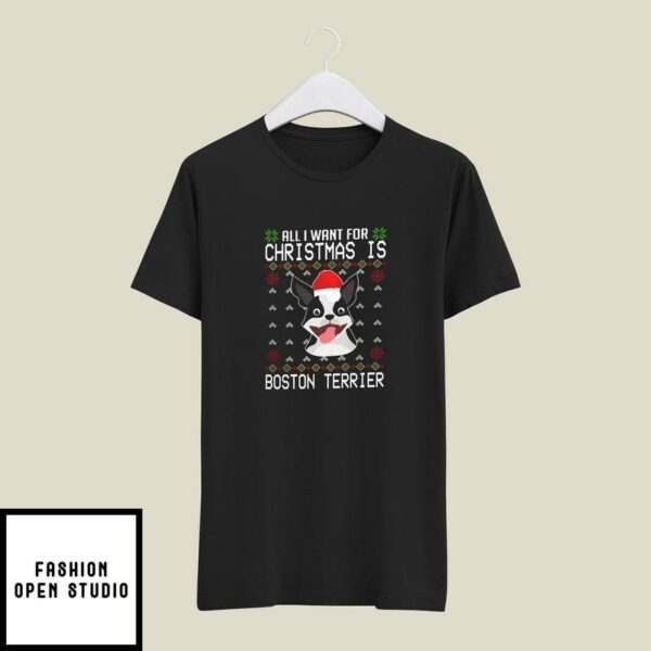 Boston Terrier Mens Christmas T-Shirts Ugly Christmas