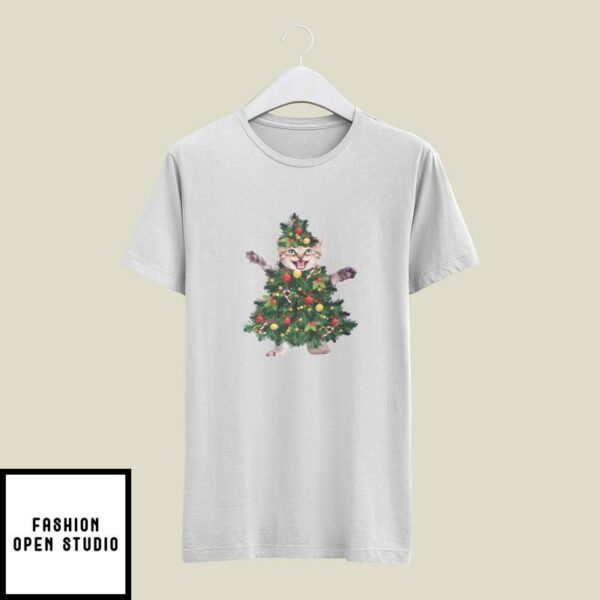 Cat Pine T-Shirt Merry Christmas Cat Lovers
