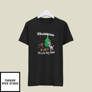 Cat Pushing Christmas Tree T-Shirt Cat Christmas With My Cat