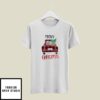 Cat Pushing Christmas Tree T-Shirt Red Car With Xmas Tree