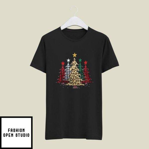 Christmas Tree T-Shirt Buffalo Plaid Leopard Christmas Tree