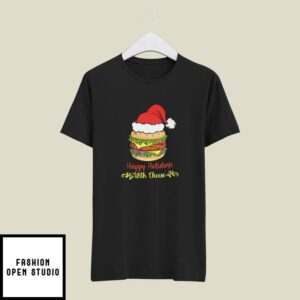 Happy Holidays With Cheese T-Shirt Santa Hat Cheeseburger