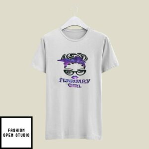 February Birthday Girl T-Shirt Black Glasses Purple Headband