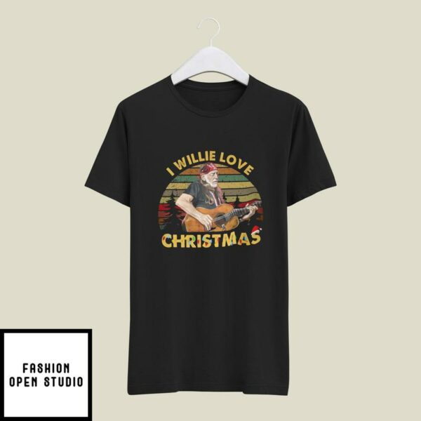 I Willie Love Christmas T-Shirt Willie Nelson Palying Guitar