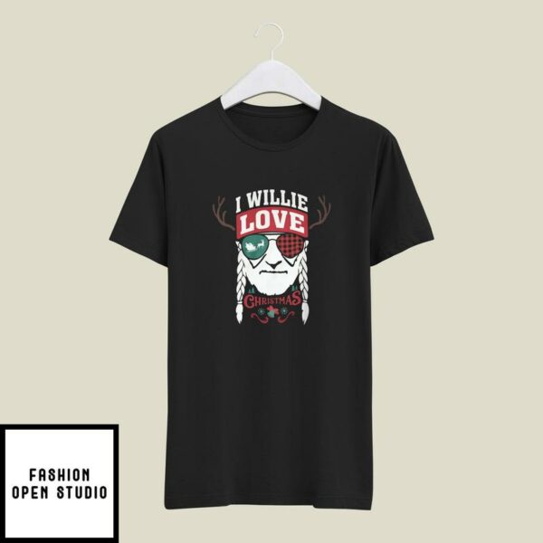I Willie Love Christmas T-Shirt Willie Nelson Reindeer
