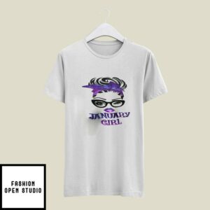 January Birthday Girl T-Shirt Black Glasses Purple Headband