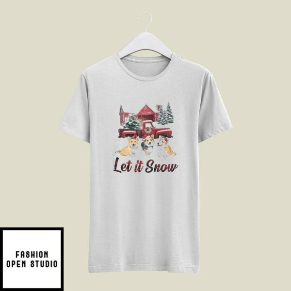 Let It Snow Corgi Dog Christmas T-Shirt 100 Cotton