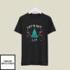 Let’s Get Lit Christmas T-Shirt Red Buffalo Plaid Reindeer