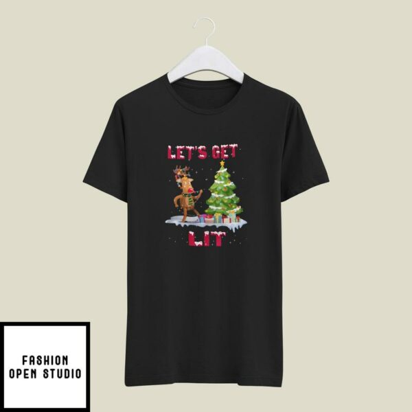 Let’s Get Lit Christmas T-Shirt Reindeer Christmas Tree
