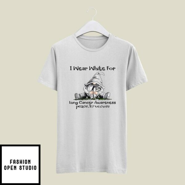 Lung Cancer Awareness T-Shirt Gnome Peace Love Cure