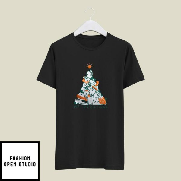 Merry Catmas T-Shirt Cat Pine Tree T-Shirt
