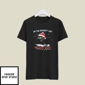 On The Naughty List And I Regret Nothing T-Shirt Black Cat Santa
