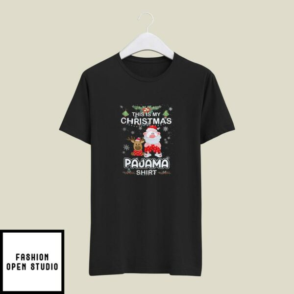 Reindeer Santa This is My Christmas Pajama T-Shirt Xmas Lights Funny Holiday T-shirt