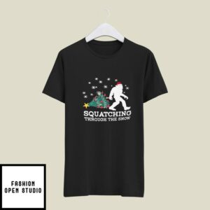 Squatching Through The Snow Bigfoot T-Shirt Merry Christmas