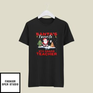Teacher Christmas Tree T-Shirt Santa’s Favorite 4th Grade Teacher