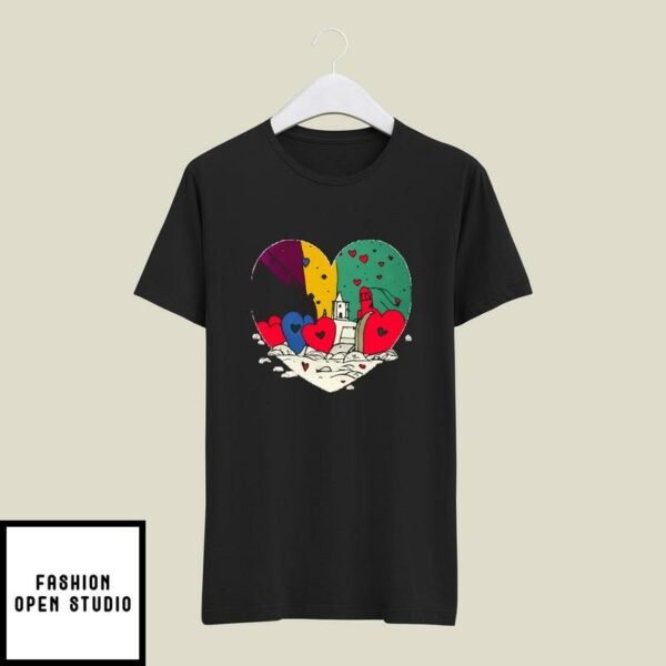 Heart-Shaped Drawing with Colorful Heart T-Shirt