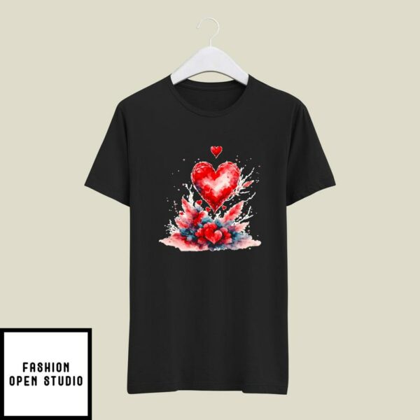 Red Heart with Feathers – Valentine’s Day Art T-Shirt