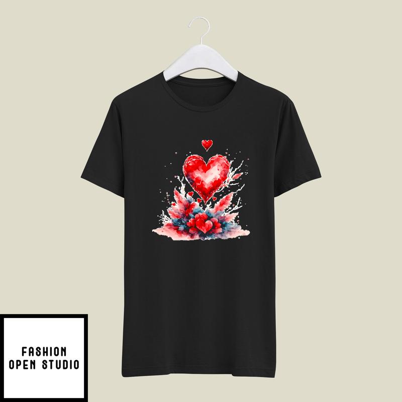 Red Heart with Feathers - Valentine's Day Art T-Shirt