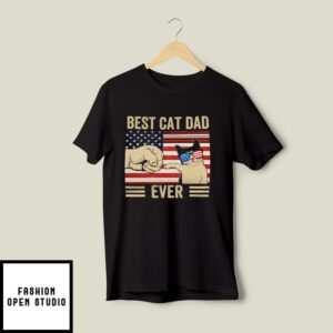 Best Cat Dad T-Shirt Vintage Cat Glasses American Flag