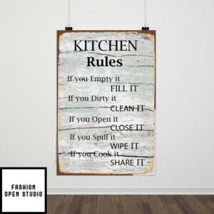 Kitchen Rules Mom’s Rules Sign Kitchen Wall Art Farmhouse Poster