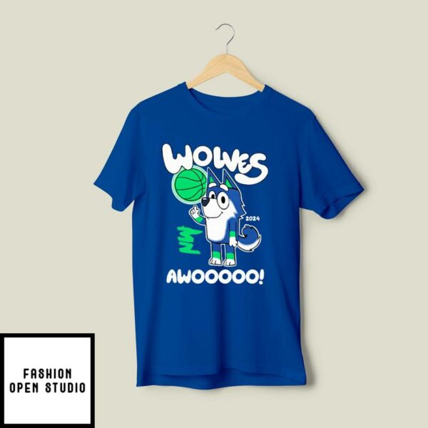 Minnesota Timberwolves Bluey Wolves Awooooo T-Shirt