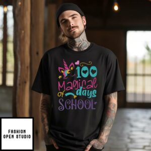 100th Day Of School Unicorn 100 Magical Days Teacher Print T-Shirt