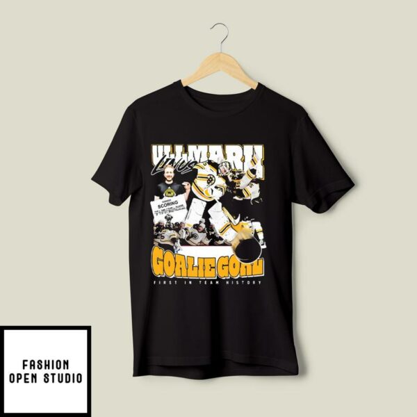 Boston Bruins Linus Ullmark Goalie Goal First In Team History T-Shirt