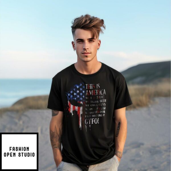 Patriot T-Shirt Skull American Flag We Eat Meat We Own Guns