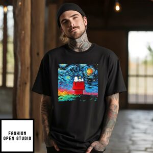 Snoopy And Woodstock Peanuts Cartoon Starry Night Print T-Shirt