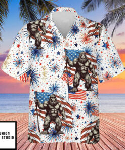 4th Of July Firework Bigfoot Hawaiian Shirt