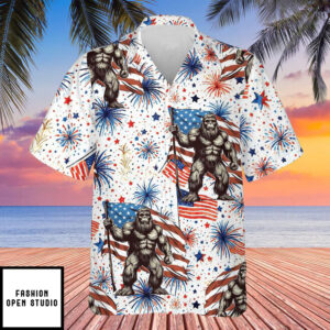 4th Of July Firework Bigfoot Hawaiian Shirt