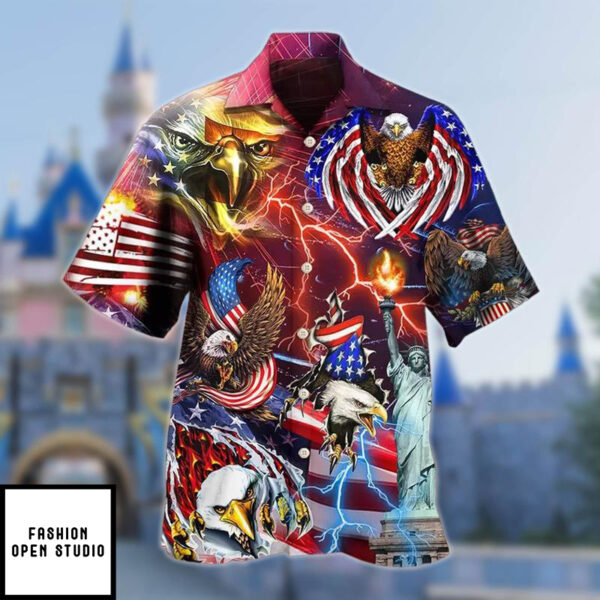 America Eagle Lighting 4th July Hawaiian Shirt