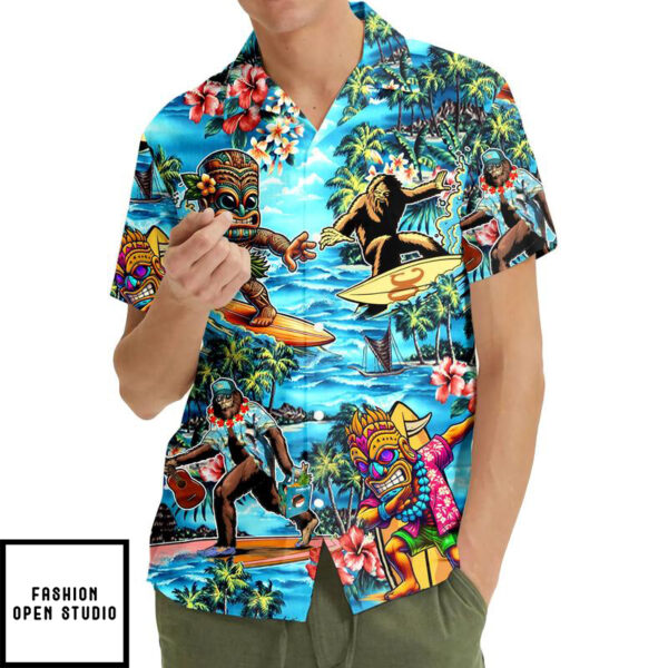 Bigfoot Tiki Surfing Hawaiian Shirt